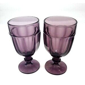 Vintage 2 Libbey Duratuff Gibraltar Amethyst Purple Iced Tea Water Glass Goblets